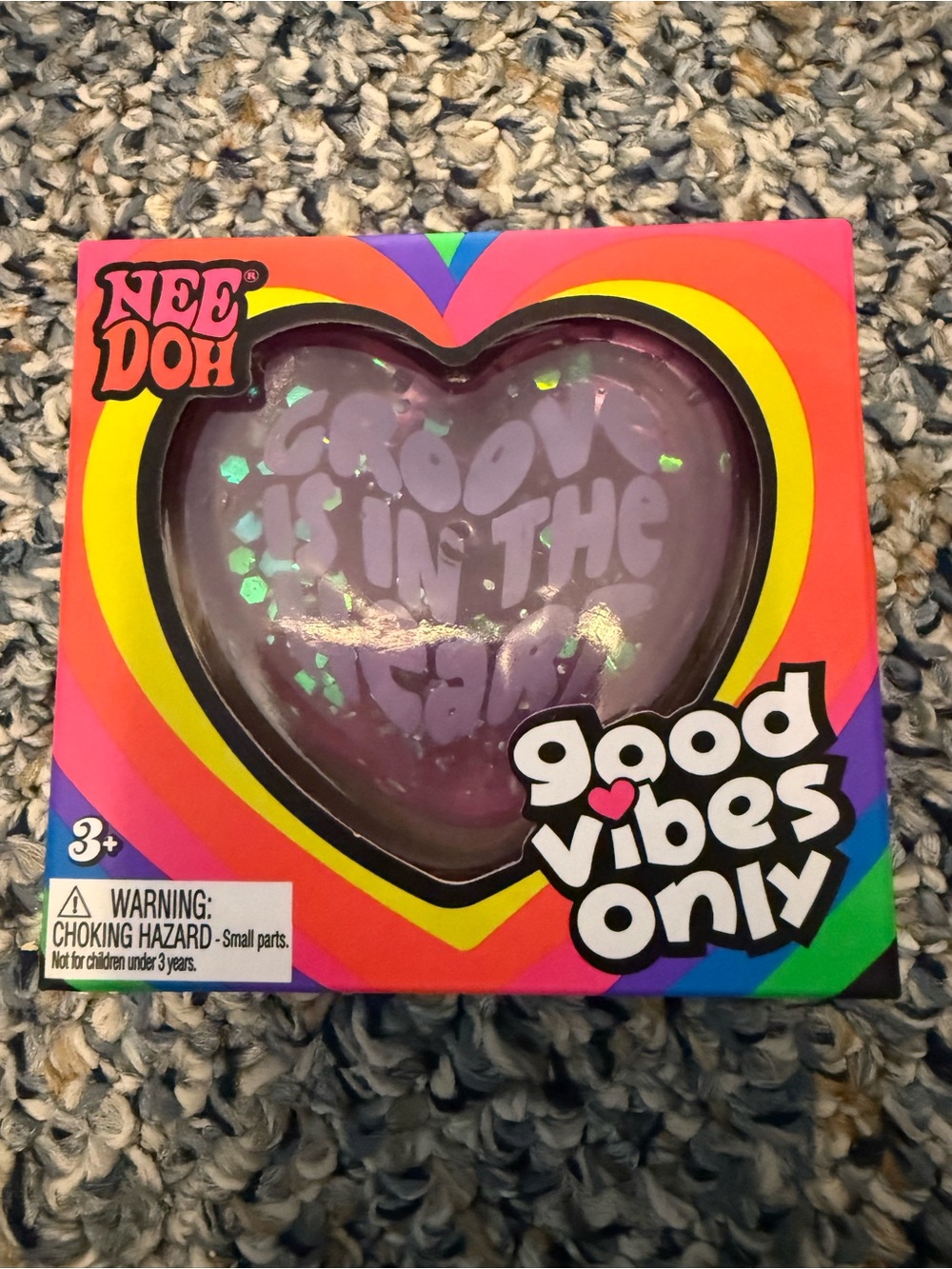 NWT NEEDOH Good Vibes Only Squishy Sensory Fidget Heart Toy purple glitter